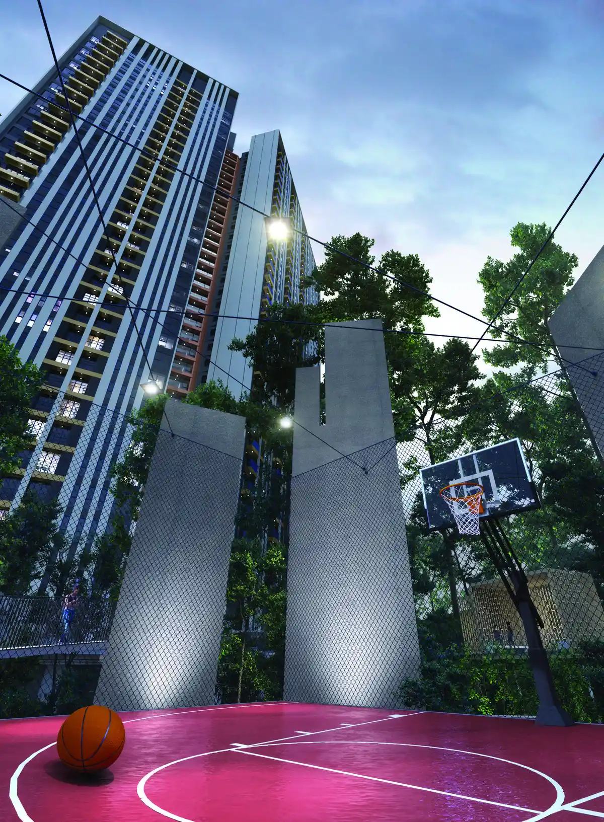 Residensi Bayu Damai basketball court official render at dusk