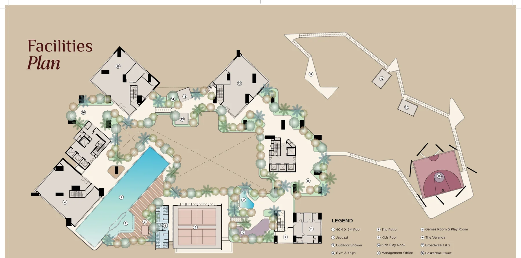 Residensi Bayu Damai official facilities deck plan with numbered legend, Kota Kinabalu