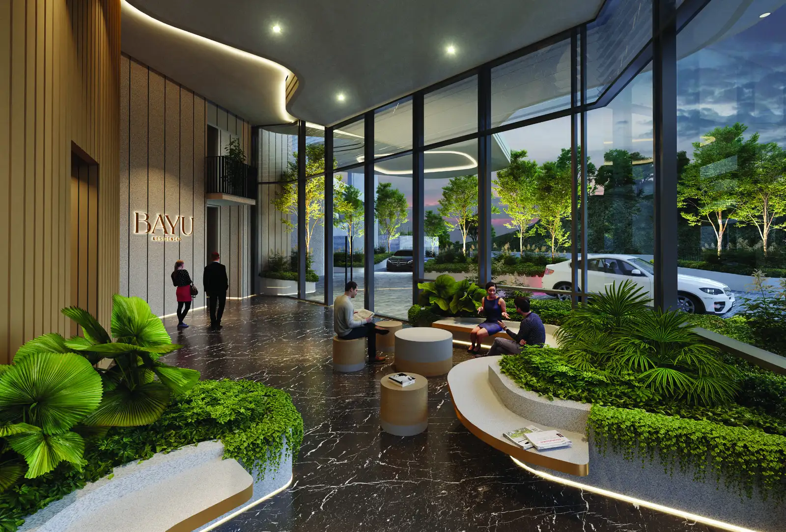 Residensi Bayu Damai official lobby lounge render with landscaped planters