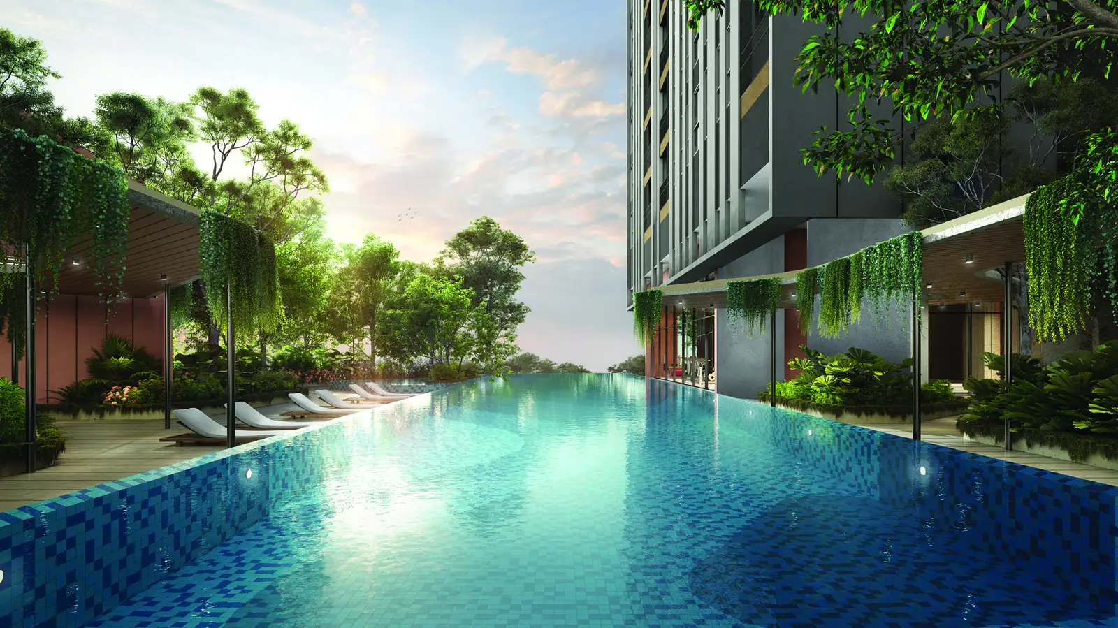 Residensi Bayu Damai 40m pool official render, poolside deck